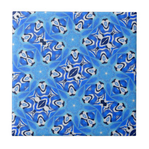 Azulejo De Cerâmica Estrelas geométricas azuis brancas 