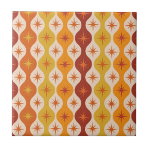 Azulejo De Cerâmica Estrelas Mod Laranja de Meados do Século no padrão