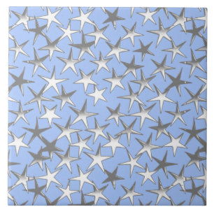 Azulejo De Cerâmica Estrelas prateadas, em azul pálido