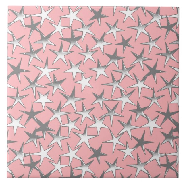 Azulejo De Cerâmica Estrelas prateadas, em rosa-casca (Frente)