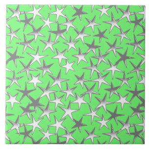 Azulejo De Cerâmica Estrelas prateadas, em verde lima