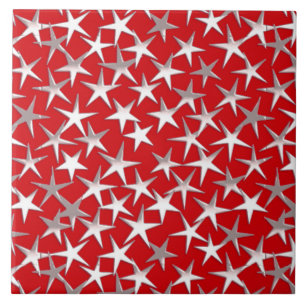 Azulejo De Cerâmica Estrelas prateadas em vermelho escuro