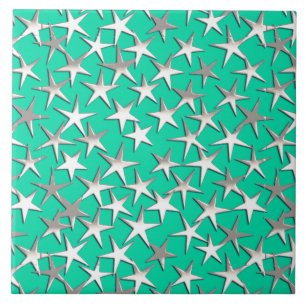 Azulejo De Cerâmica Estrelas prateadas na turquesa