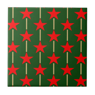 Azulejo De Cerâmica Estrelas Verdes E Vermelhas