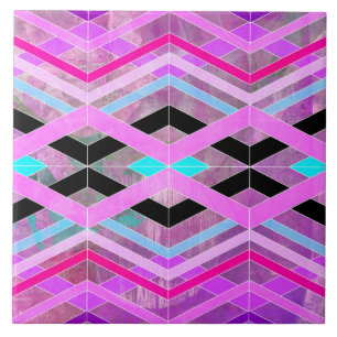 Azulejo De Cerâmica Estrias Geométricas de Pia Rosa Púrpura e Aqua