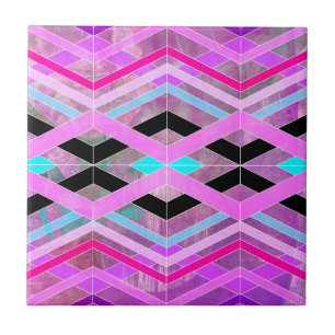 Azulejo De Cerâmica Estrias Geométricas de Pia Rosa Púrpura e Aqua