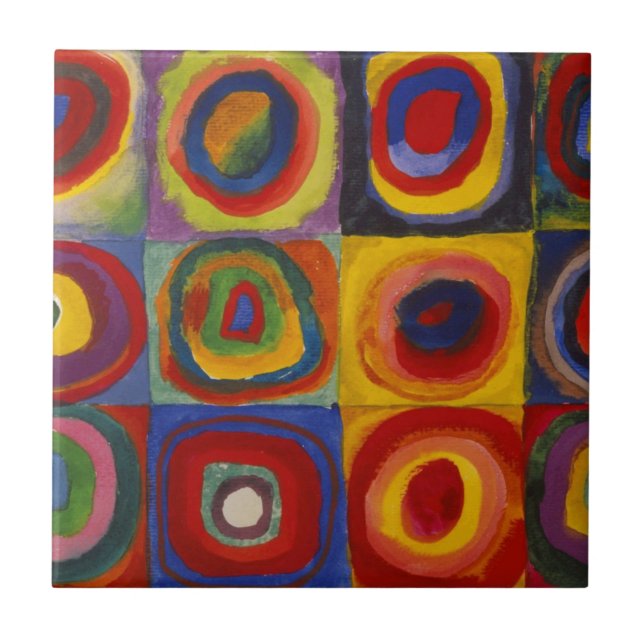 Azulejo De Cerâmica Estudo de Cor dos Círculos Quadrados por Kandinsky (Frente)