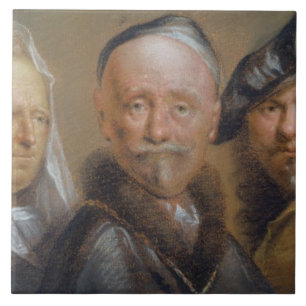 Azulejo De Cerâmica Estudos de cinco cabeças após Rembrandt (pastel 