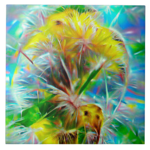 Azulejo De Cerâmica Eteal Dandelions em Neon Dreamscape