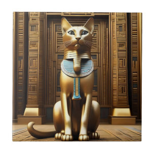 Azulejo De Cerâmica Eterno Majestade: O Ouro Egípcio Pharaoh Cat