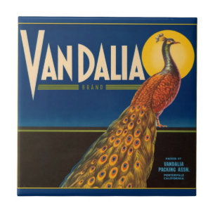 Azulejo De Cerâmica Etiqueta da caixa da fruta do pavão do vintage