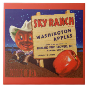 Azulejo De Cerâmica Etiqueta da caixa do Sky Ranch Washington Apples,