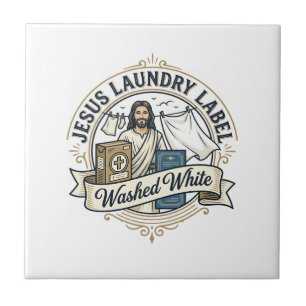 Azulejo De Cerâmica Etiqueta de Lavanderia Jesus Lavado Branco Jesus R