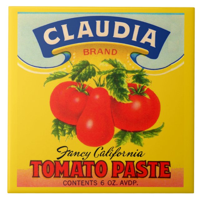 Azulejo De Cerâmica Etiqueta de pasta de tomate Claudia 1930 (Frente)