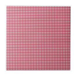 Azulejo De Cerâmica Etiqueta editável de Gingham Vermelho e Branco