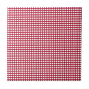 Azulejo De Cerâmica Etiqueta editável de Gingham Vermelho e Branco