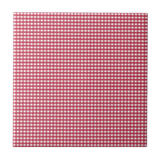 Azulejo De Cerâmica Etiqueta editável de Gingham Vermelho e Branco
