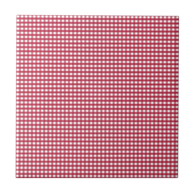 Azulejo De Cerâmica Etiqueta editável de Gingham Vermelho e Branco (Frente)