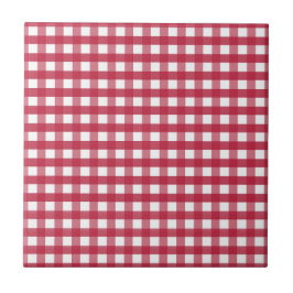 Azulejo De Cerâmica Etiqueta editável de Gingham Vermelho e Branco