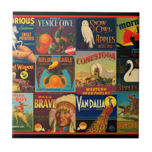 Azulejo De Cerâmica Etiquetas da caixa da fruta do vintage