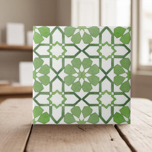 Azulejo De Cerâmica Etnia geométrica verde-marroquina pintada à mão