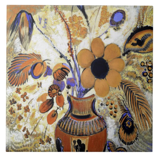 Azulejo De Cerâmica Etruscan Vase com Flores, Redon (Frente)