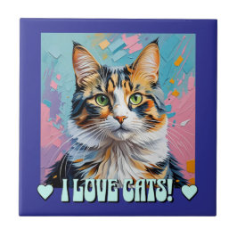 Azulejo De Cerâmica Eu Adoro Gatos!