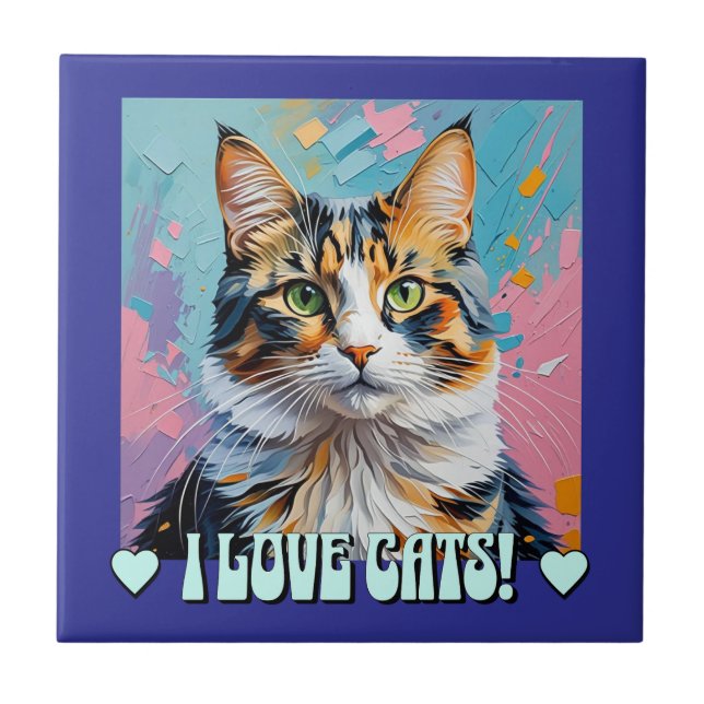 Azulejo De Cerâmica Eu Adoro Gatos! (Frente)