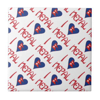 Azulejo De Cerâmica Eu Amo (Bandeira do Coração Nepalês) Nepal Em Azul