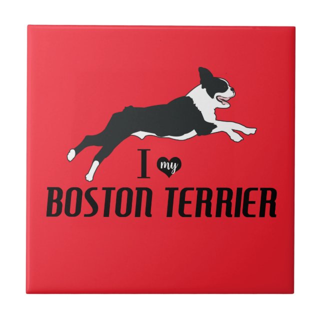 Azulejo De Cerâmica Eu amo meu Boston Terrier (Frente)