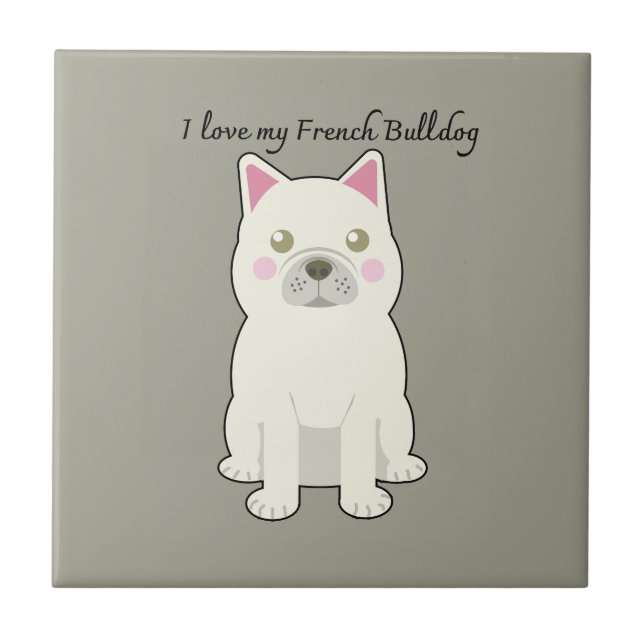 Azulejo De Cerâmica Eu amo meu Bulldog Francês (Frente)