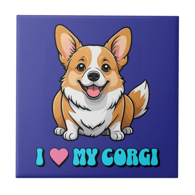Azulejo De Cerâmica Eu Amo Meu Corgi (Frente)