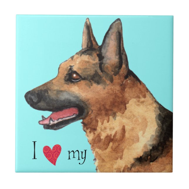 Azulejo De Cerâmica Eu amo meu German shepherd (Frente)