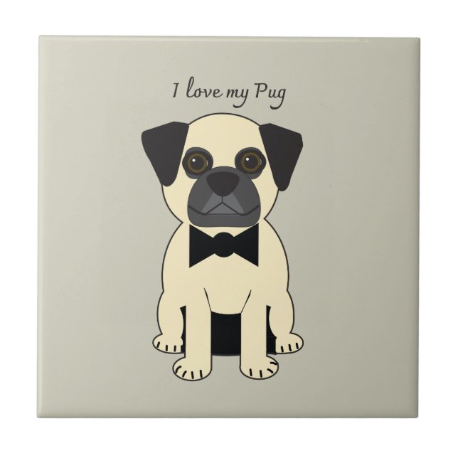 Azulejo De Cerâmica Eu Amo Meu Pug (Frente)