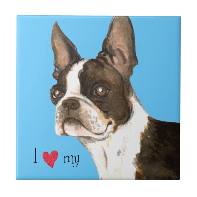 Azulejo De Cerâmica Eu amo minha Boston Terrier (Frente)