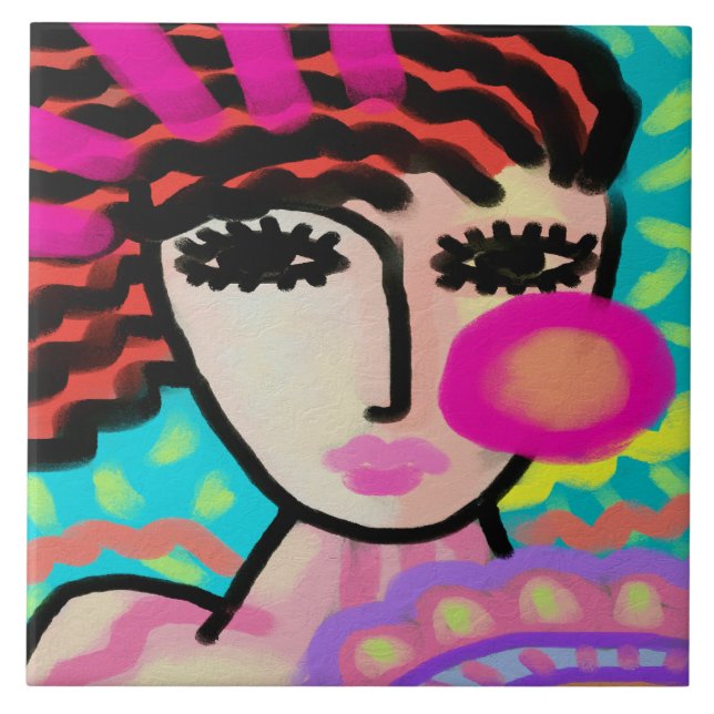 Azulejo De Cerâmica Eu amo pintura digital Summer Abstrato (Frente)