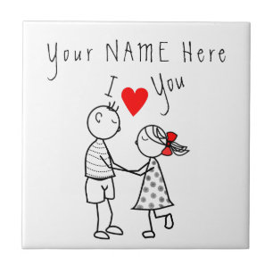 Azulejo De Cerâmica Eu Amo Você - Casal Bonito - Texto Personalizado /