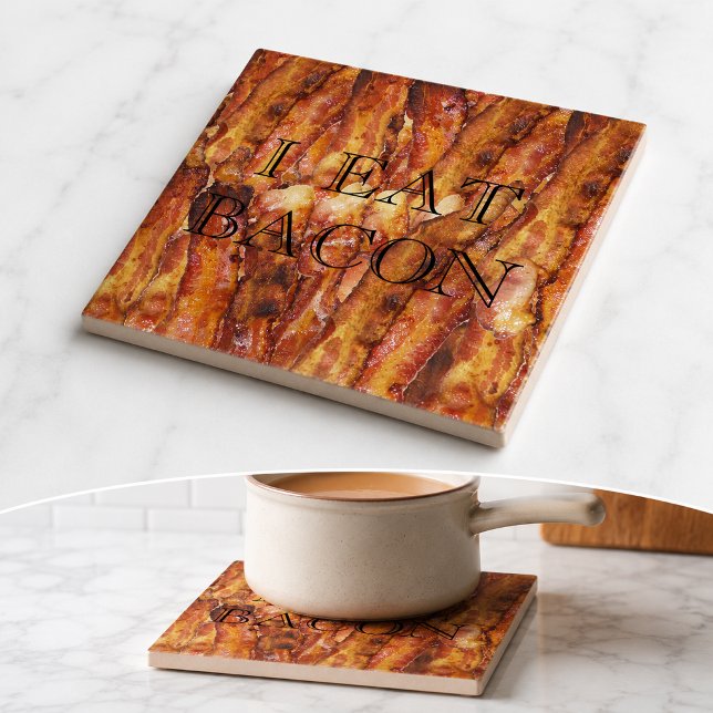 Azulejo De Cerâmica Eu Como Bacon Texto com Fundo (I Eat Bacon Text with Background Tile)