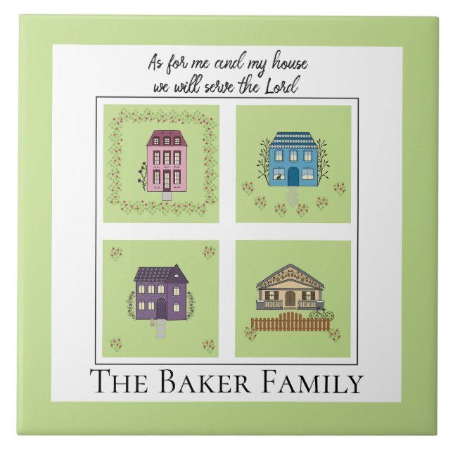 Azulejo De Cerâmica Eu e a minha casa adicionamos o nome da família Az (Frente)