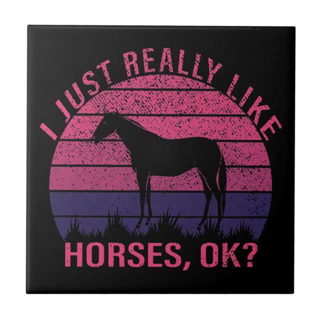 Azulejo De Cerâmica Eu Realmente Gosto de Cavalos em Rosa e Roxo Escur (Frente)