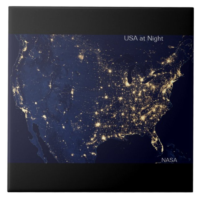 Azulejo De Cerâmica EUA à noite, Imagem da NASA (Frente)