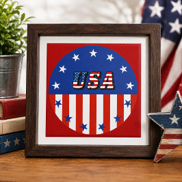 Azulejo De Cerâmica EUA - Bandeira Americana & Estrelas em Círculo Azu