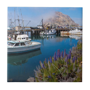 Azulejo De Cerâmica EUA, Califórnia. Barcos Atracados em Morro Bay