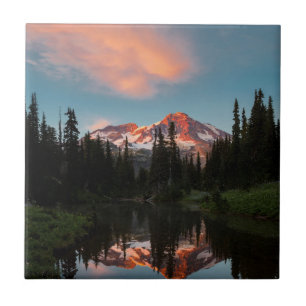 Azulejo De Cerâmica EUA, Estado de Washington. Mt. Rainier Refletido