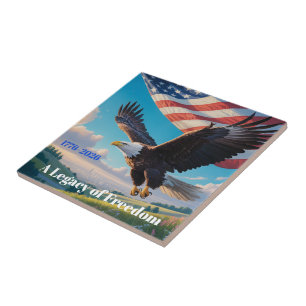 Azulejo De Cerâmica EUA Heritage Águia & Bandeira Aniversário de 250 A
