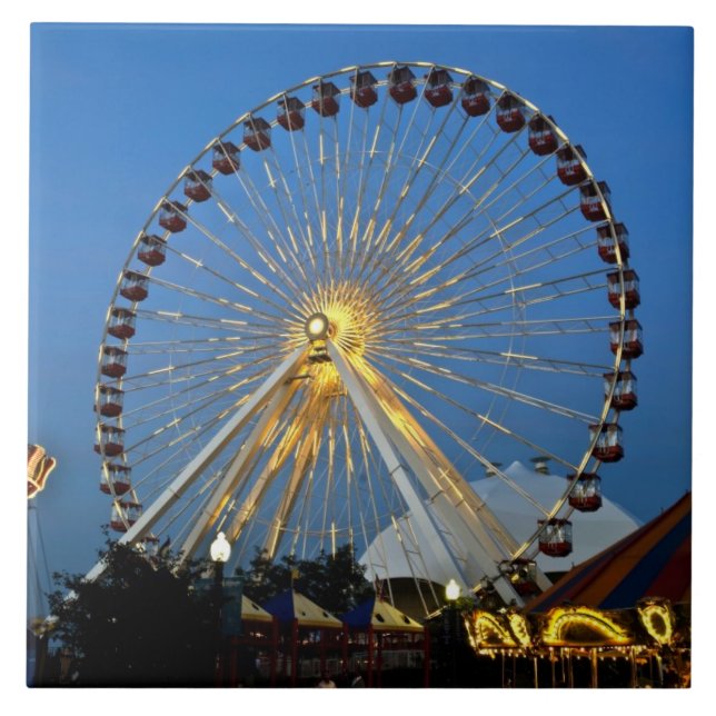 Azulejo De Cerâmica EUA, Illinois, Chicago, Cityscapes, Lighted (Frente)