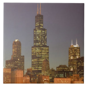 Azulejo De Cerâmica EUA, Illinois, Chicago: Paisagem Urbana / Noite