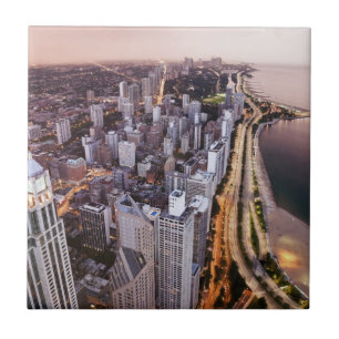 Azulejo De Cerâmica EUA, Illinois, Chicago, vista aérea do lago