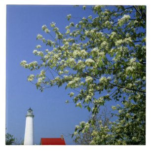 Azulejo De Cerâmica EUA, Michigan, East Tawas. Farol Tawas com