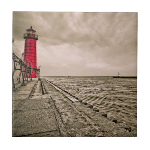 Azulejo De Cerâmica EUA, Michigan, Farol de Grand Haven